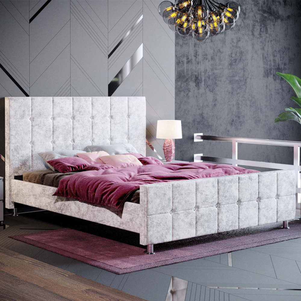 Vida Designs Valentina King Size Silver Crushed Velvet Bed Frame Image 1