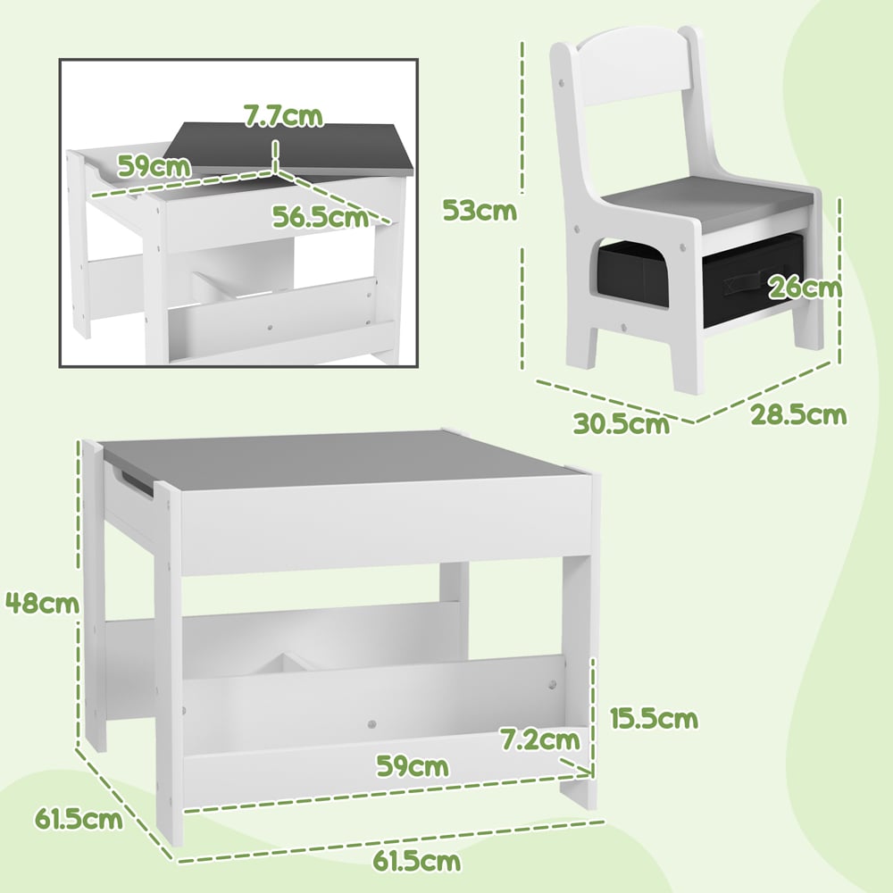 HOMCOM 3 Piece White Kids Table and Chair Set Image 9