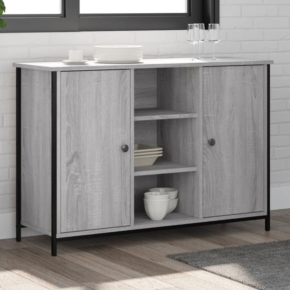 vidaXL 2 Door 3 Shelf Grey Sonoma Wooden Sideboard Image 1
