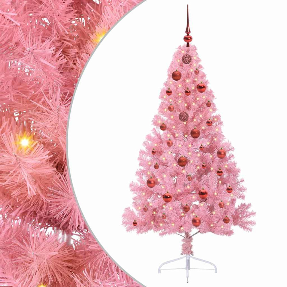 vidaXL Pre-Lit Red Baubles Pink Artificial Christmas Tree 5ft Image 2