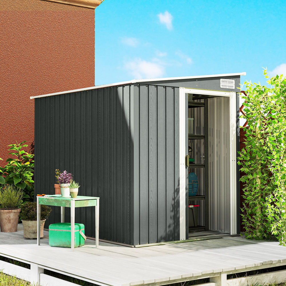 Outsunny 7 x 5ft Grey Lean To Garden Shed with Foundation Image 2