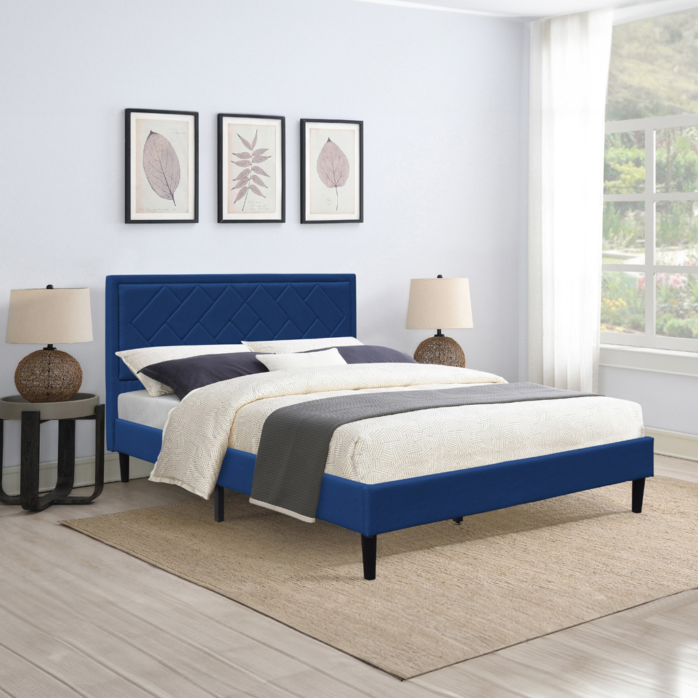 Brooklyn King Size Blue Padded Headboard Bed Frame Image 3