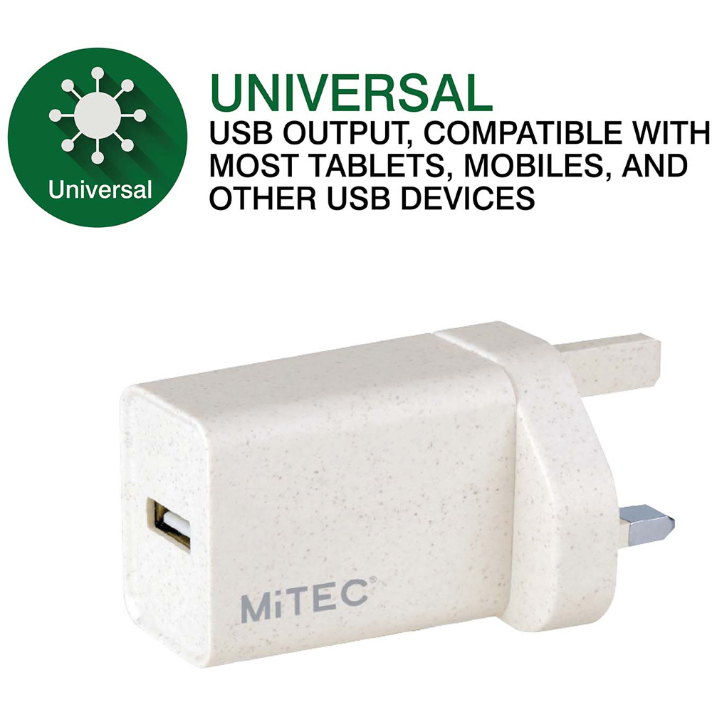 MiTEC Beige Bioplastics Universal 2A USB Mains Wall Charger Image 5
