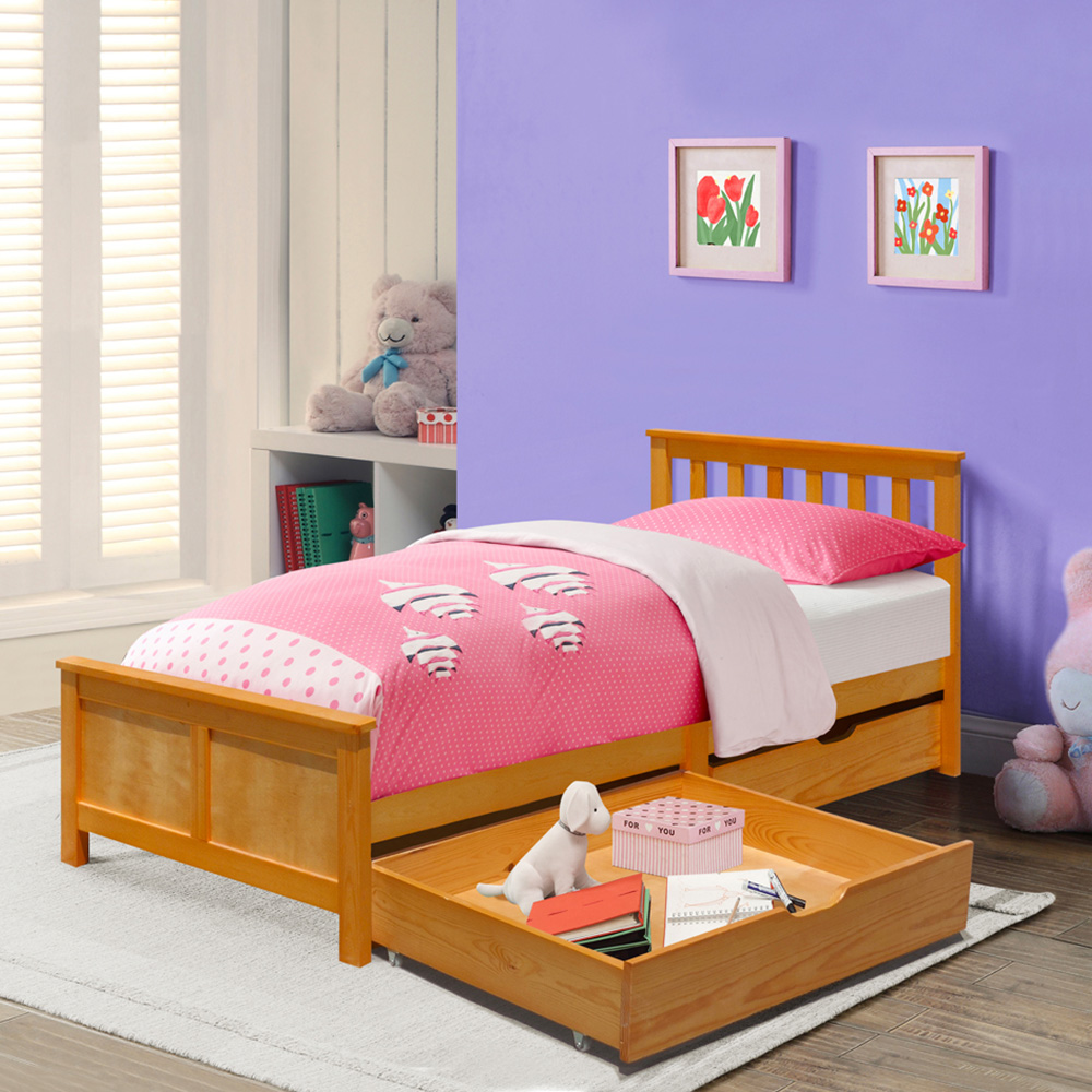 Comfy Living Single Caramel Wooden Bed with 2 Drawer Image 2