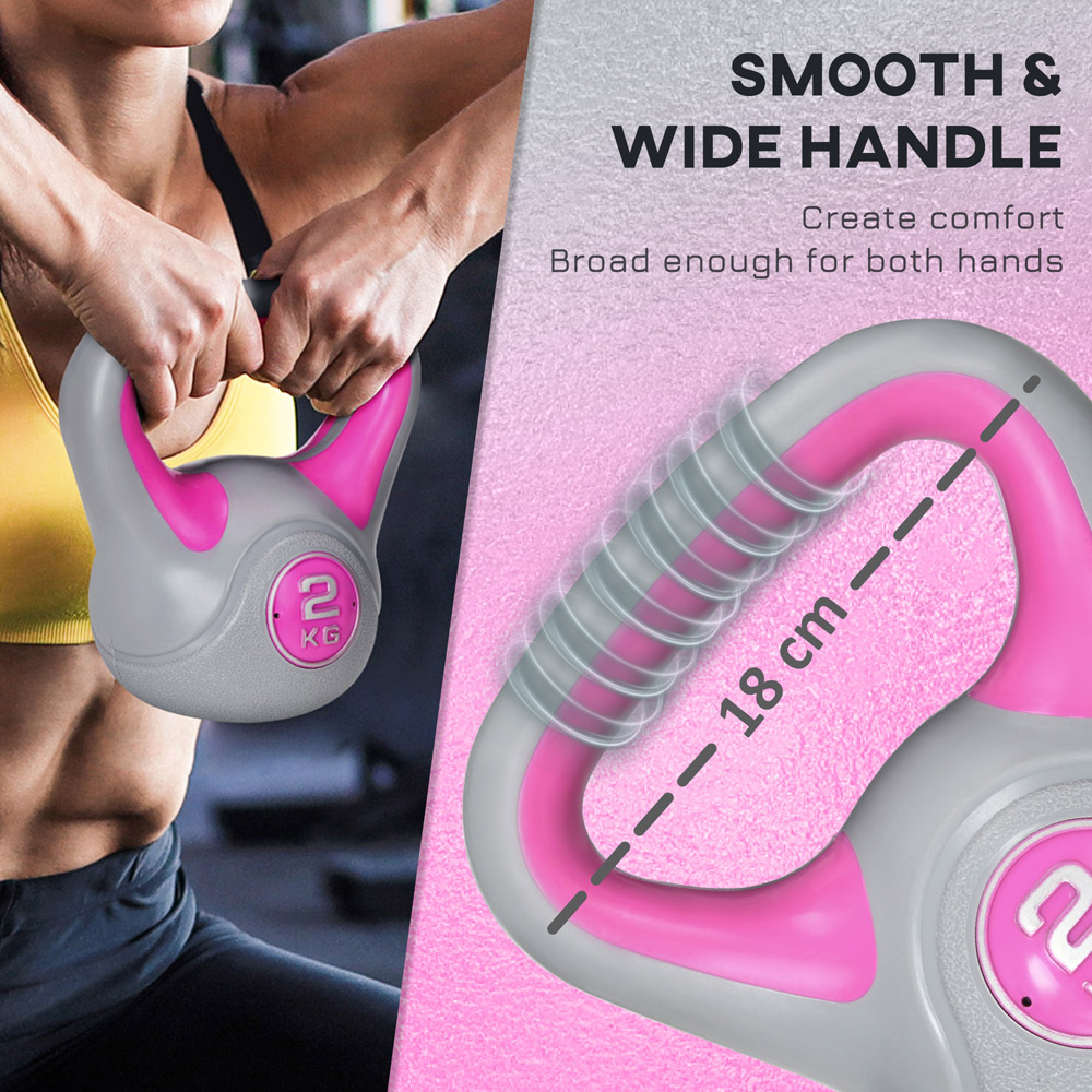 SPORTNOW Pink and Grey Kettle Bell with Handle 2kg Image 8