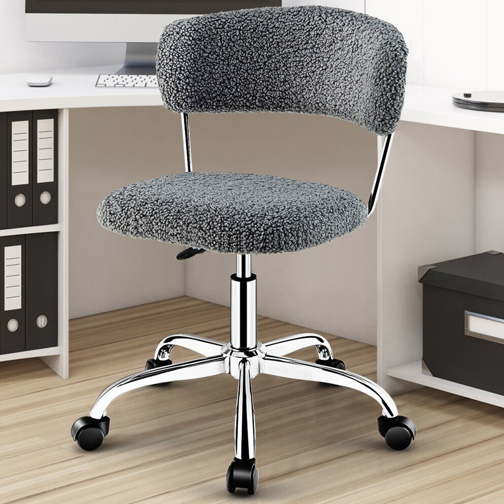 Costway Grey Faux Fur Office Chair Image 1