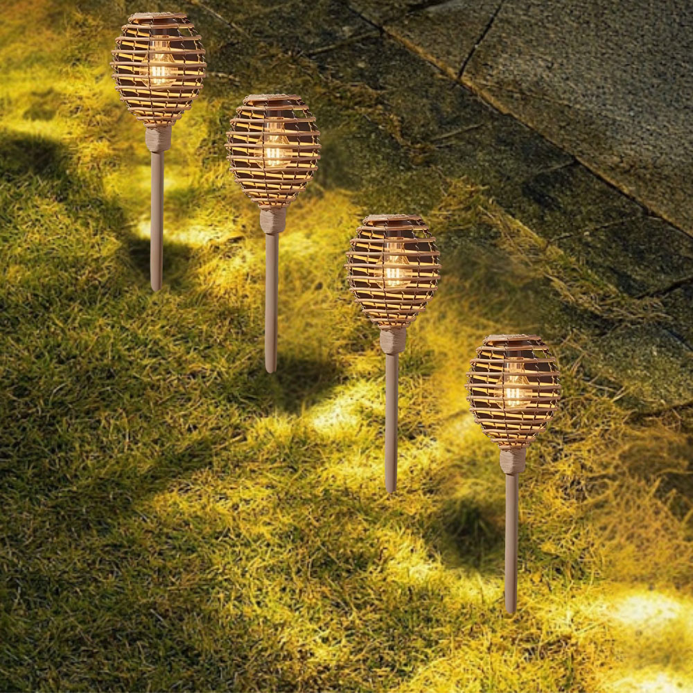 Garden Mile 4 Pack Rattan Effect Solar LED Stake Light Image 6