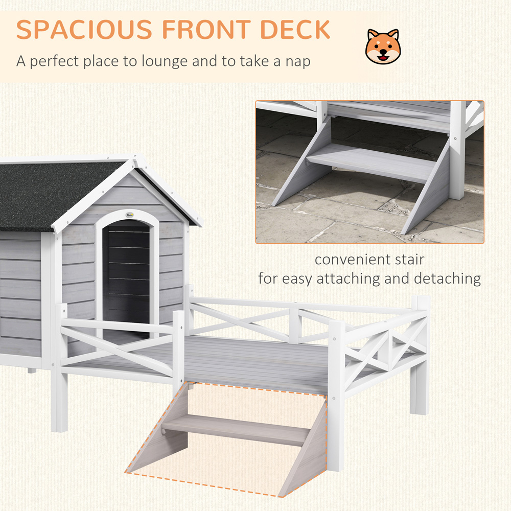 PawHut Wooden Grey Dog House with Porch Image 8