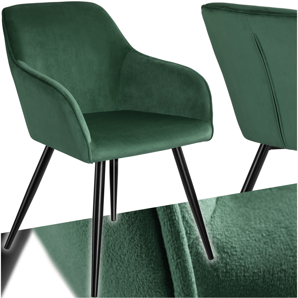 tectake Marilyn Dark Green and Black Velvet Look Padded Dining Chair Image 2