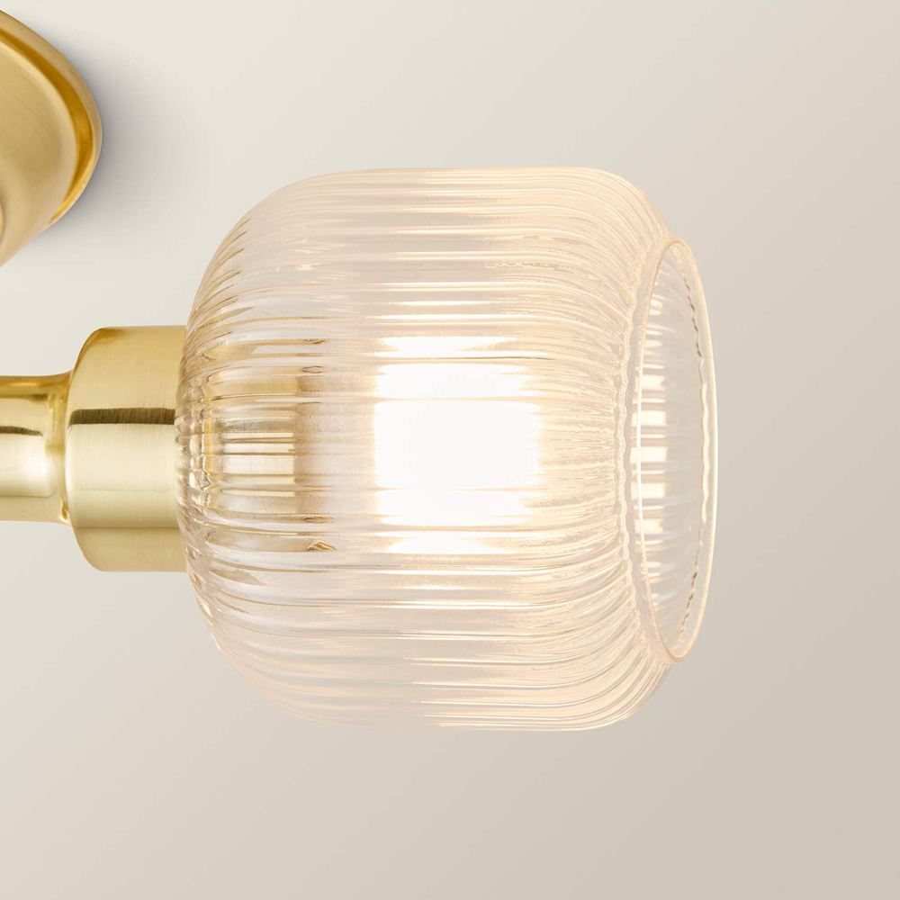 ValueLights Calpe Ribbed Clear Shades 3 Way Antique Brass Adjustable Ceiling Spotlight with Bulbs Image 4