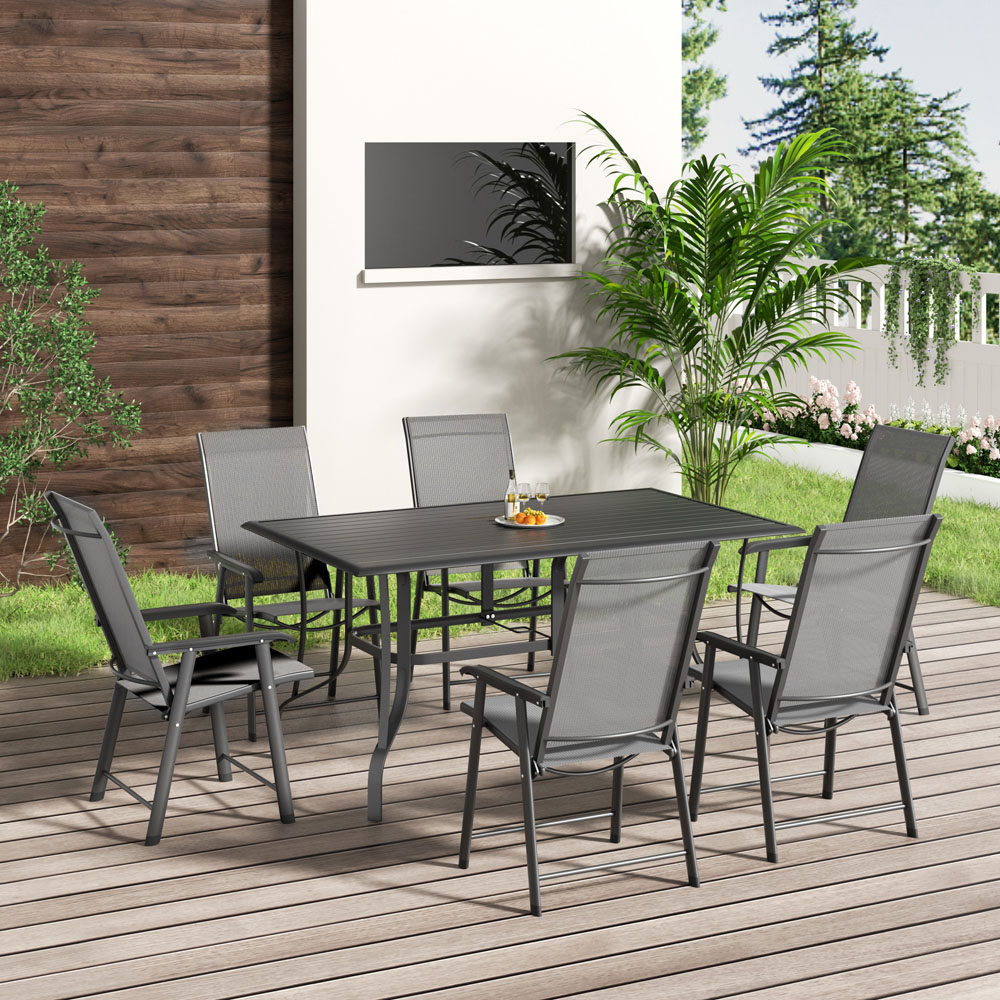 Living and Home Foldable 6 Seater Rectangular Slatted Garden Patio Set Image 7