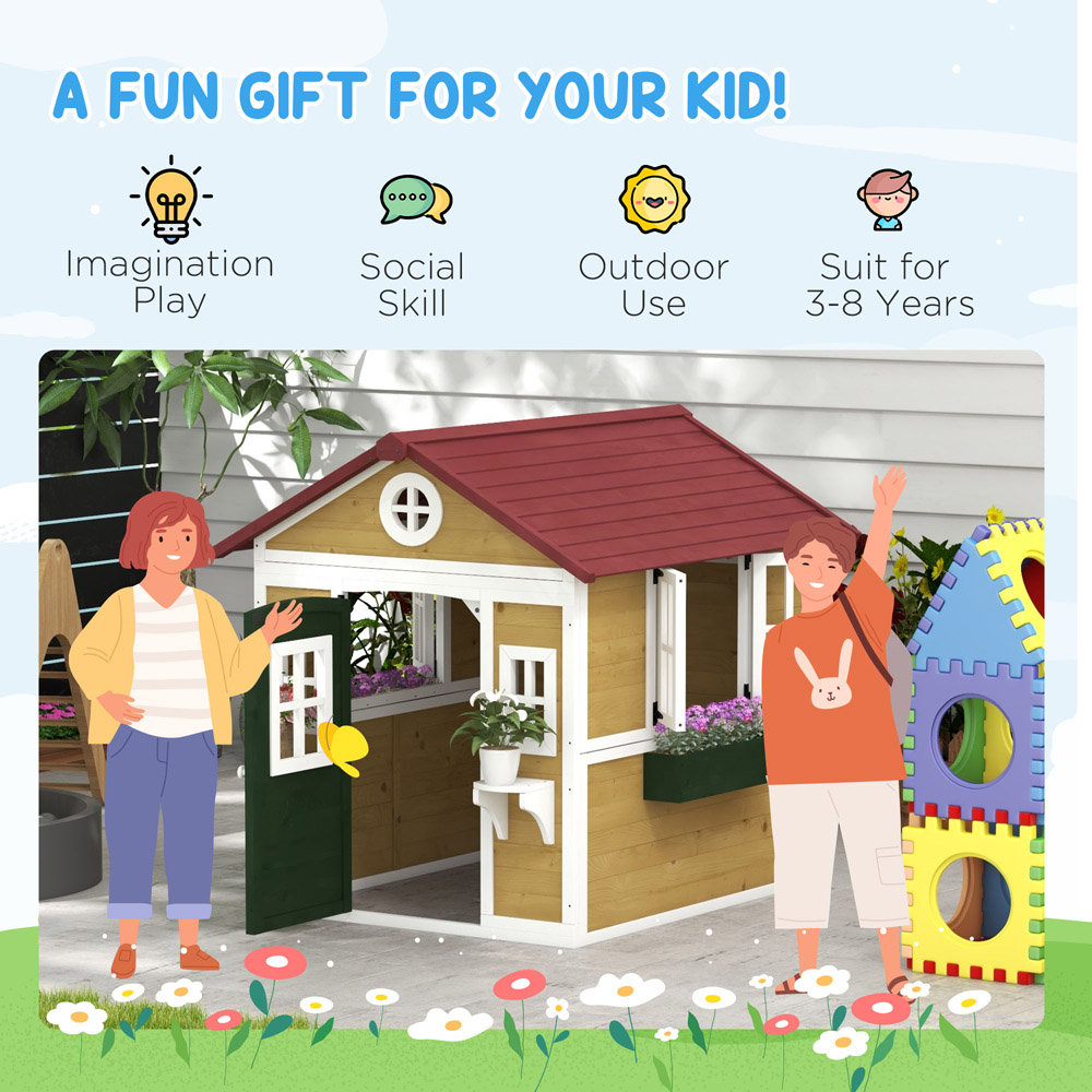 Outsunny Kids Beige Wooden Playhouse with Door Image 7