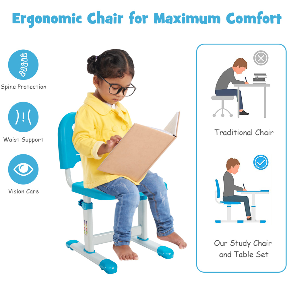 Costway Adjustable Blue Kids Study Table and Chair Set Image 6