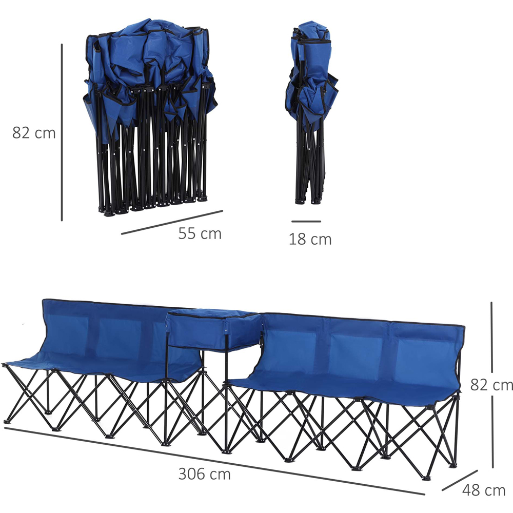 Outsunny 6 Seater Blue Folding Steel Camping Bench with Cooler Bag Image 8
