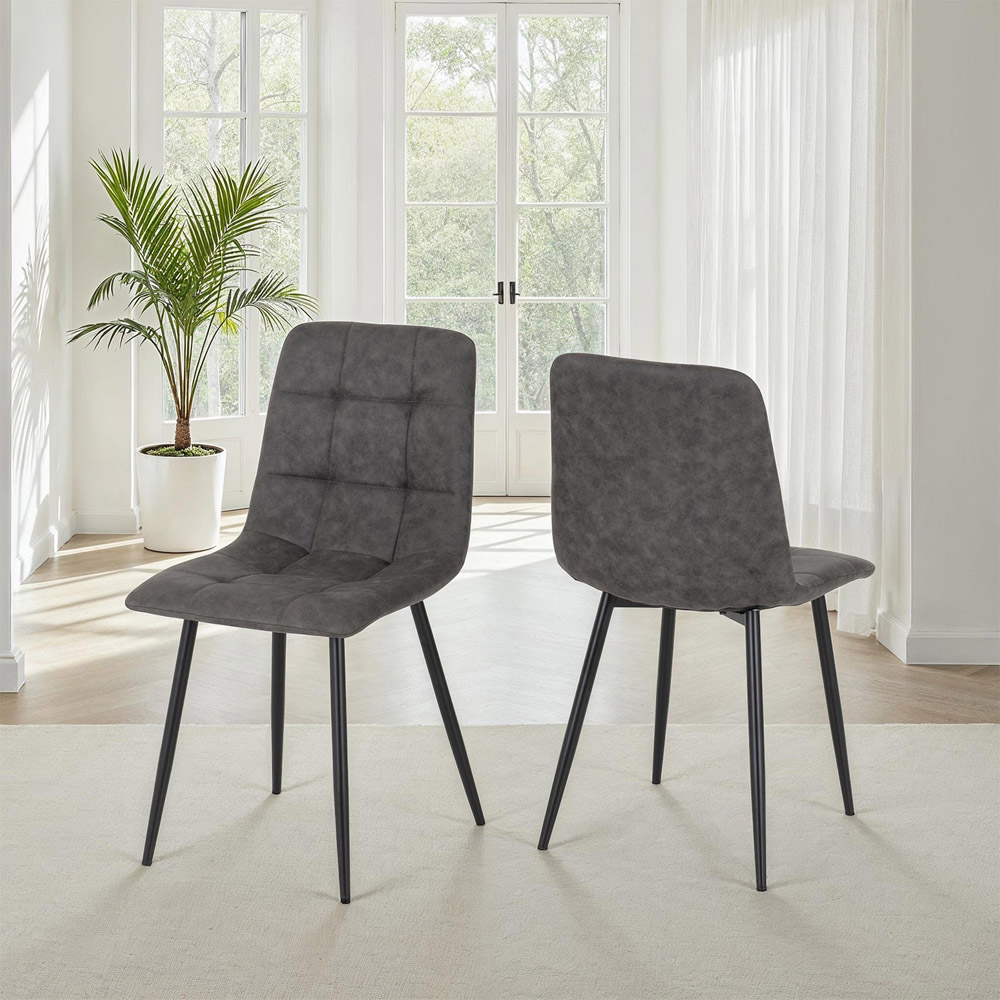 Seconique Fenton Set of 2 Dark Grey Suede Fabric Dining Chair Image 8