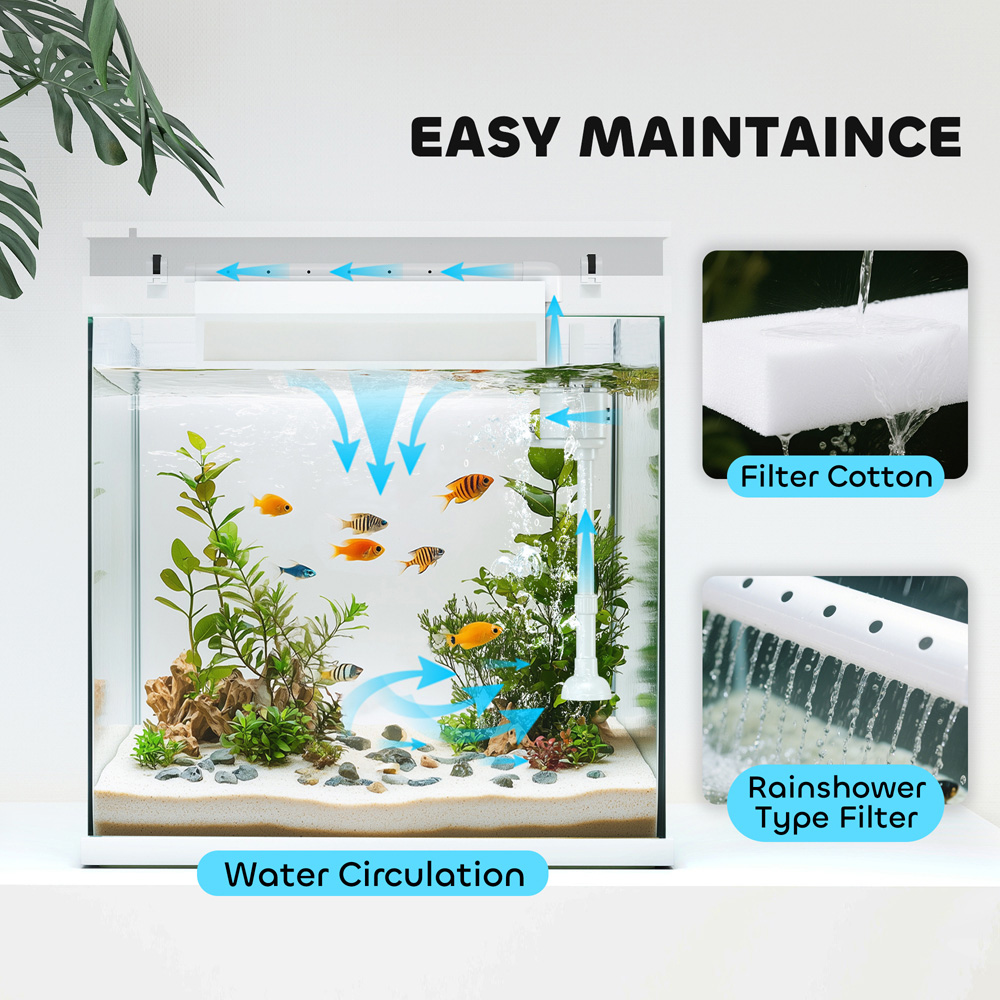 PawHut White LED Lights Small Fish Tank with Filter System and Water Pump 14L Image 4