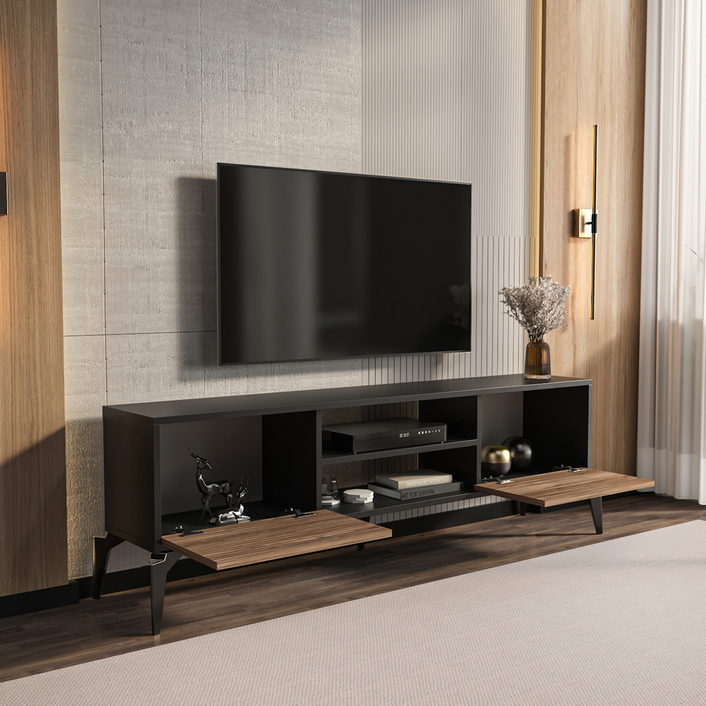 Decorotika Lojo 2 Door 2 Shelf Black Alina TV Stand for 71 inch TV Image 4