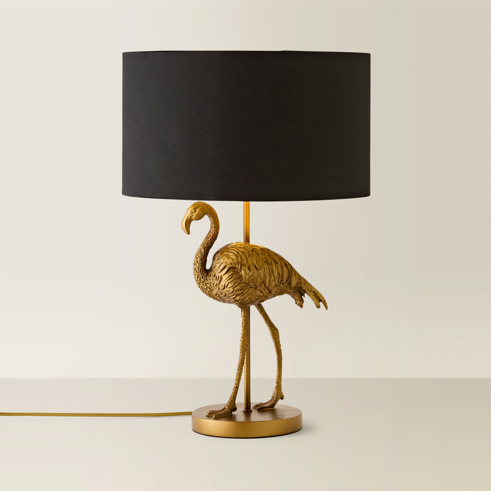 ValueLights Flo Flamingo Black and Gold Shade Brushed Bronze Table Lamp with Bulb Image 4