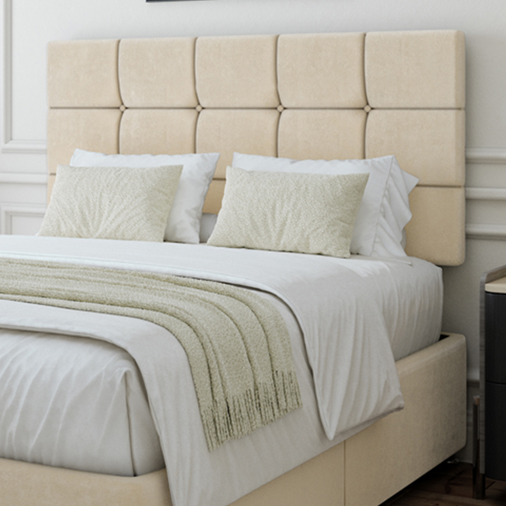 Bedmaster King Size Cream Naples Velvet Divan Base with Pearl Headboard Image 2