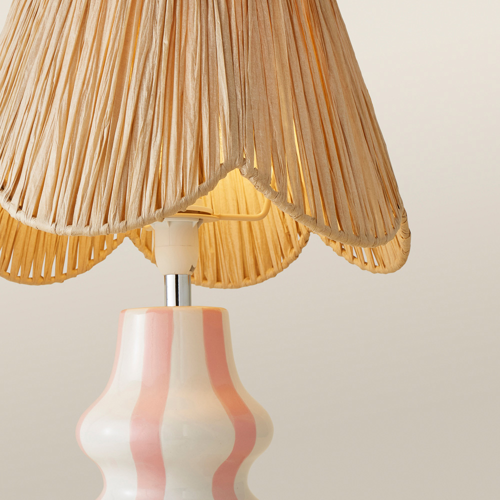 ValueLights Perrie Raffia Lamp Shade Ceramic Pink Stripe LED Table Lamp Image 3