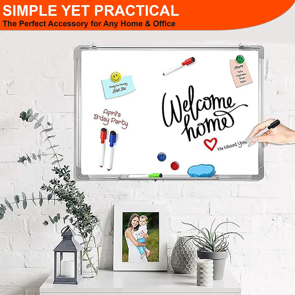 ATEK Magnetic Dry Wipe Wall Mounted Whiteboard with 3 Marker 5 Magnet and Eraser 900 x 600mm Image 4