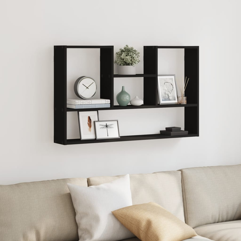 vidaXL 5 Shelf Black Floating Wall Shelf Image 2