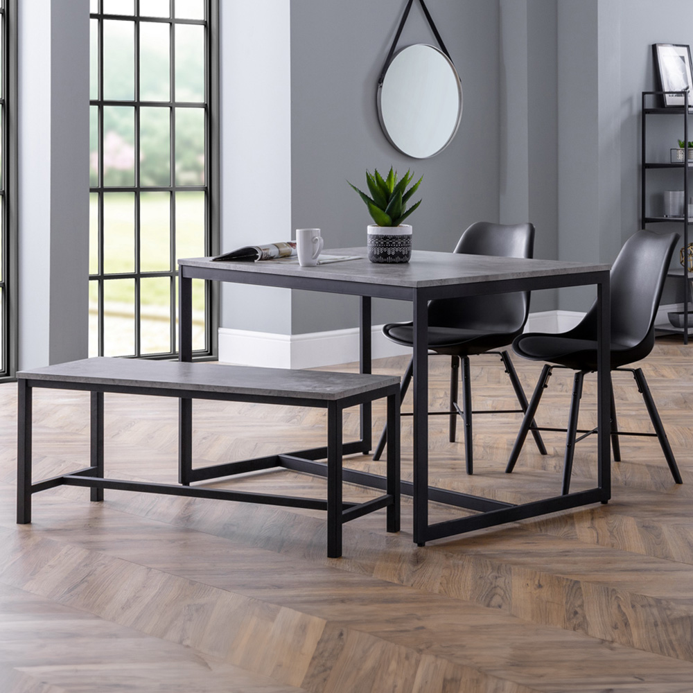 Julian Bowen Staten Kari Concrete Effect 4 Seater Dining Set with Bench Black Image 1