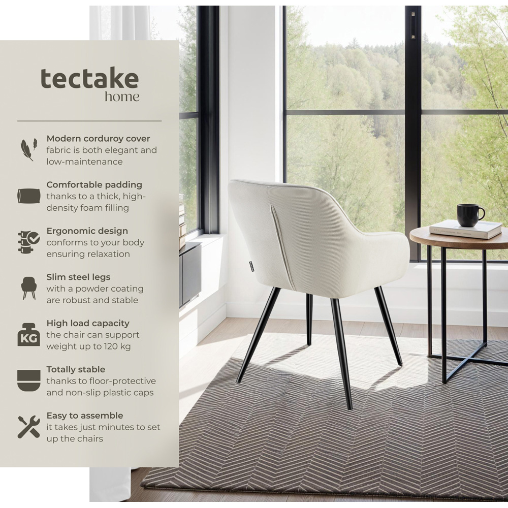 tectake Marilyn Set of 6 Cream and Black Corduroy Padded Dining Chair Image 8