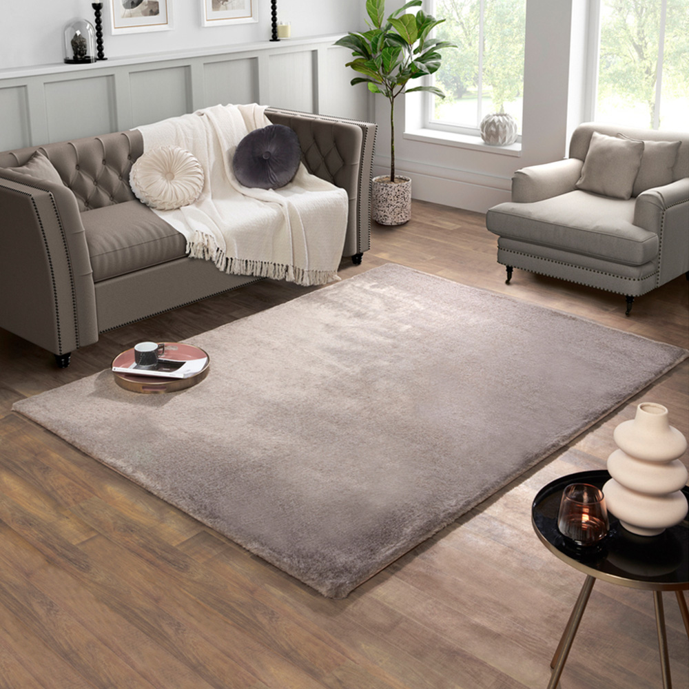 Portland HMC Tipped Luxe Fur Warm Mink Plain Rug 80 x 150cm Image 1