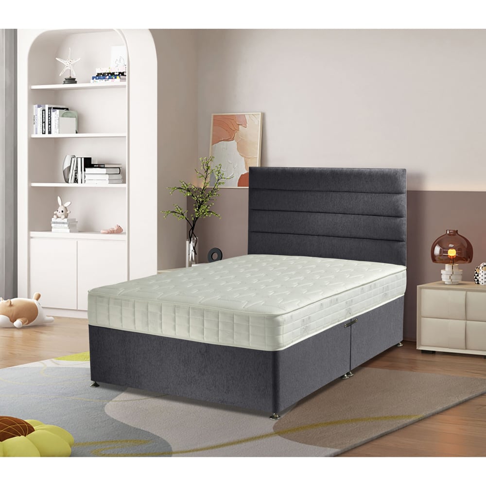 Eleganza Home Dozer Super King Size Steel Plush Velvet Divan Bed with Lined Headboard Image 2