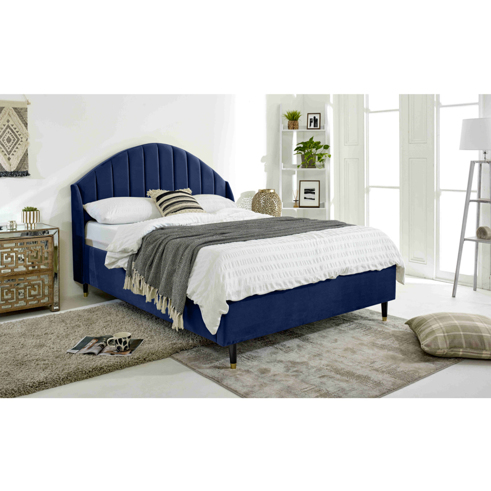 Eleganza Elysium King Size Blue Plush Velvet Bed Frame with Curved Winged Headboard Image 6
