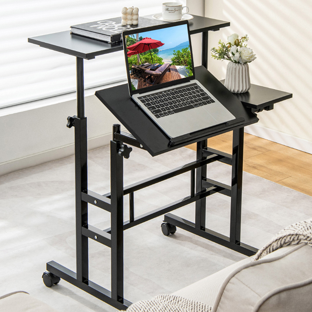 Costway Height Adjustable Workstation with Wheels Black Image 1