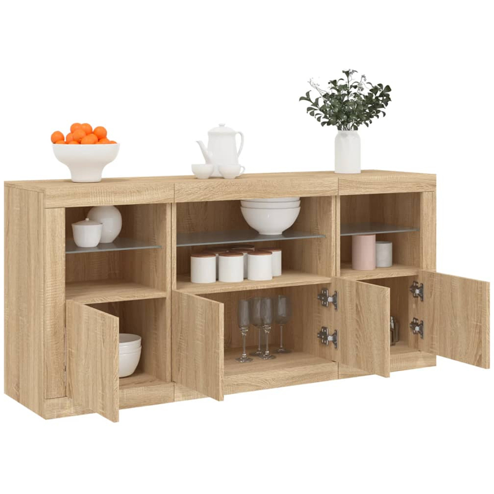 vidaXL 4 Door 6 Shelf Sonoma Oak Highboard with LED Lights 3 Piece Image 3