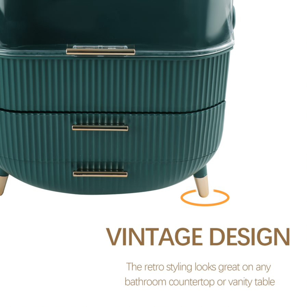 Alivio 2 Drawer Dark Green Portable Round Makeup Storage Organiser Image 4