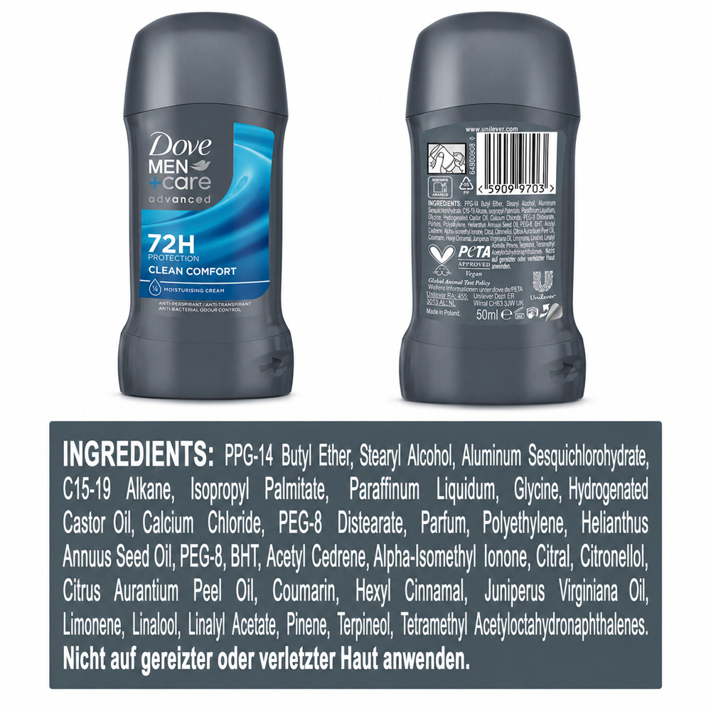 Dove Men+Care 72H Sweat Protection Clean Comfort Anti-Perspirant Deo Stick 50ml 6 Pack Image 8