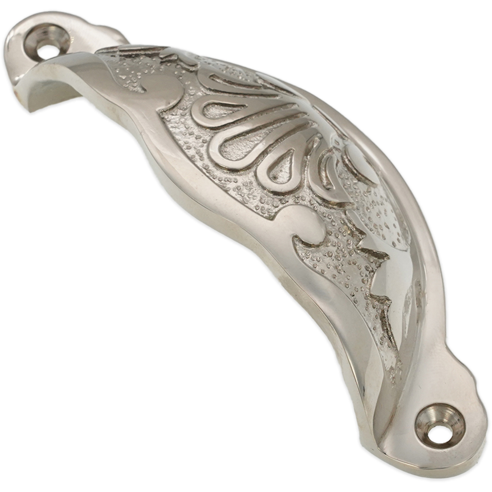 Spira Brass Floral Polished Nickel Cup Pull Drawer Handle Image 3