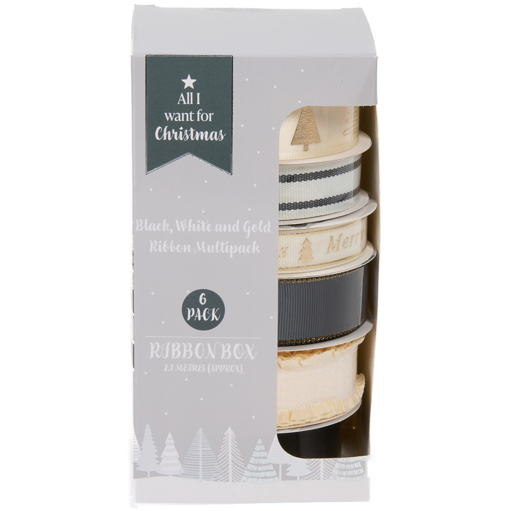 Pack of 6 Black White and Gold Ribbons Image 2