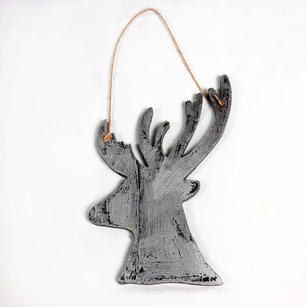 Shatchi Silver Deer Wooden Hanging Christmas Decoration 26cm Image 3