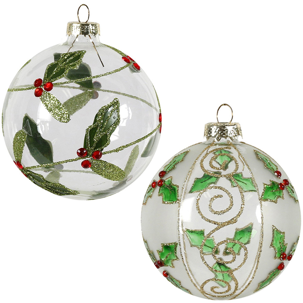 Clear Holly Glass Bauble - Clear Image 1
