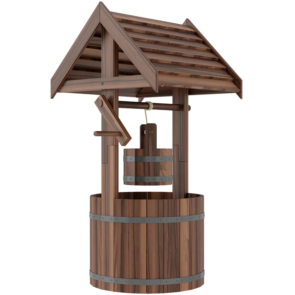 Outsunny Wooden Wishing Well Planter with Drainage Hole 100 x 42cm Image 1