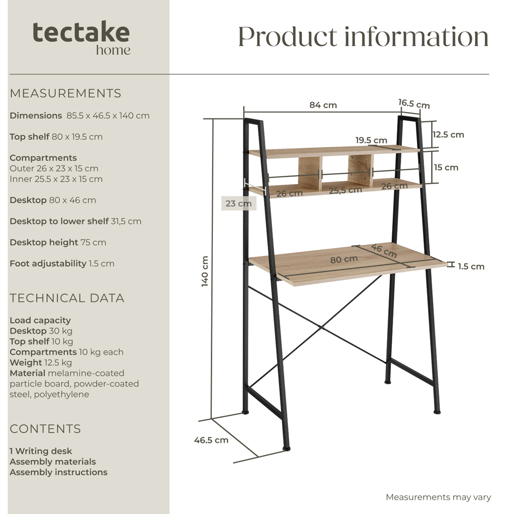tectake Exeter Oak Sonoma Desk with Overhead Shelf Image 8