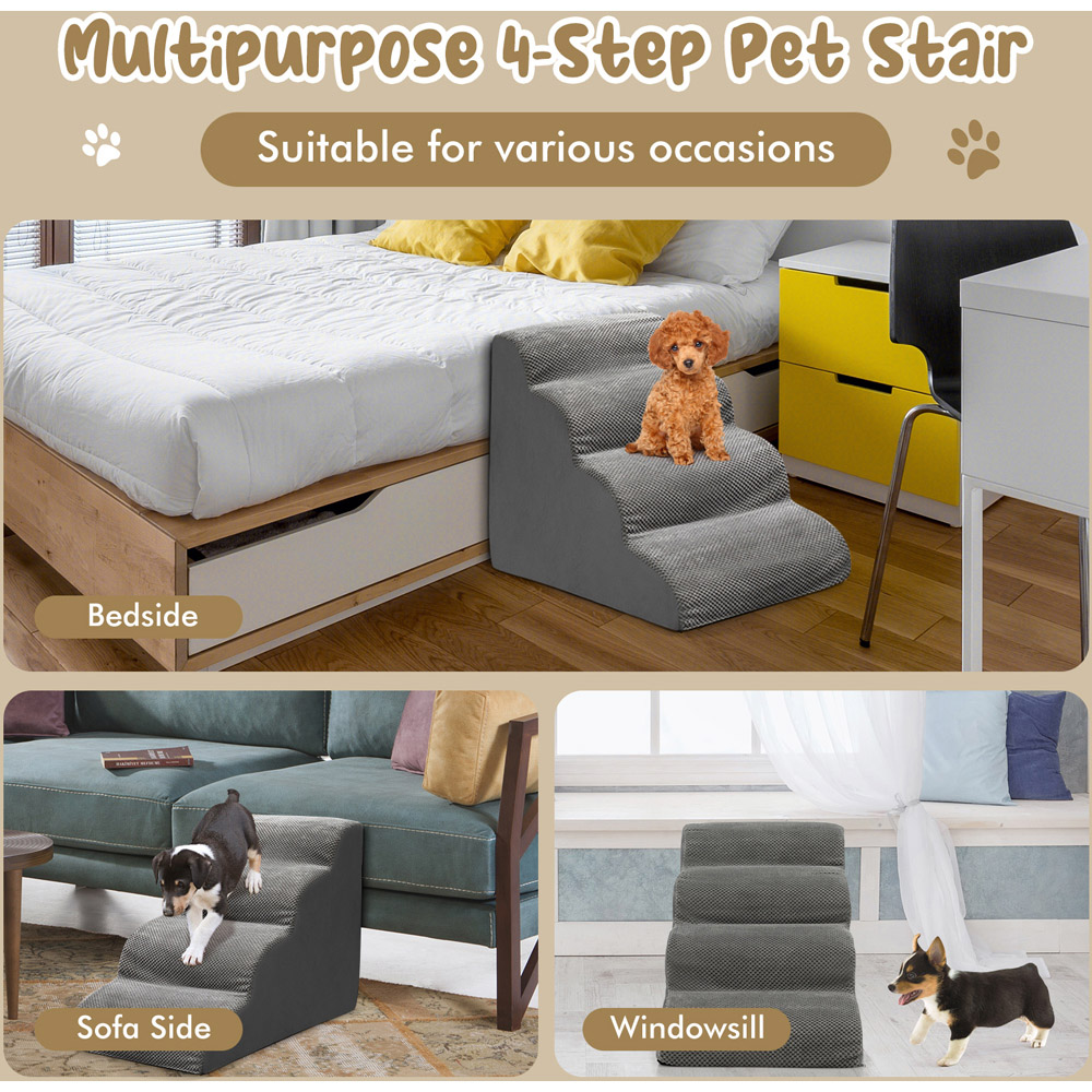 Costway Grey 4 Tier Foam Dog Ramp with Washable Zippered Cover Image 5