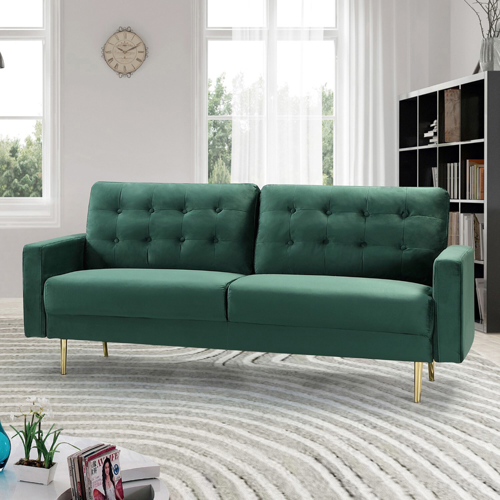 Emerson 3 Seater Green Velvet Sofa Image 4
