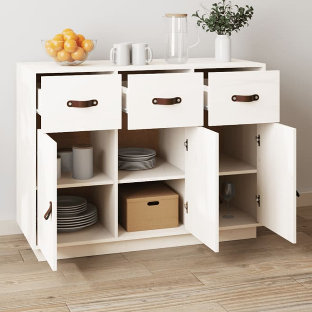 vidaXL 3 Door 3 Drawer White Solid Pine Wood Sideboard Image 1