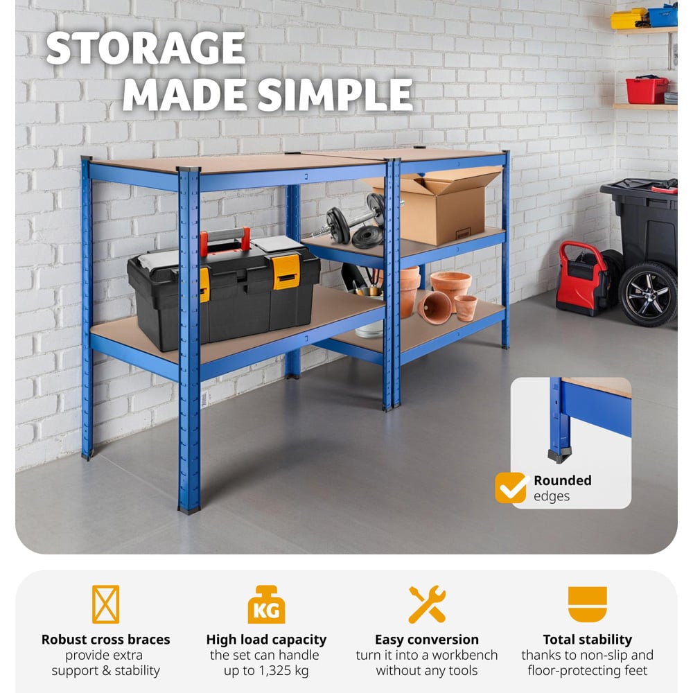 tectake 5 Tier Blue Heavy Duty Garage Shelving Unit Image 6