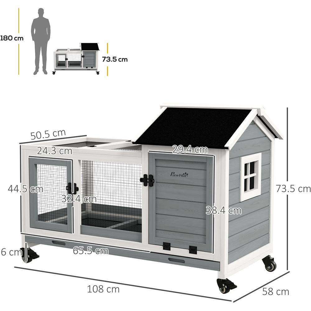 PawHut Wooden Pet Rabbit Hutch Grey Image 3