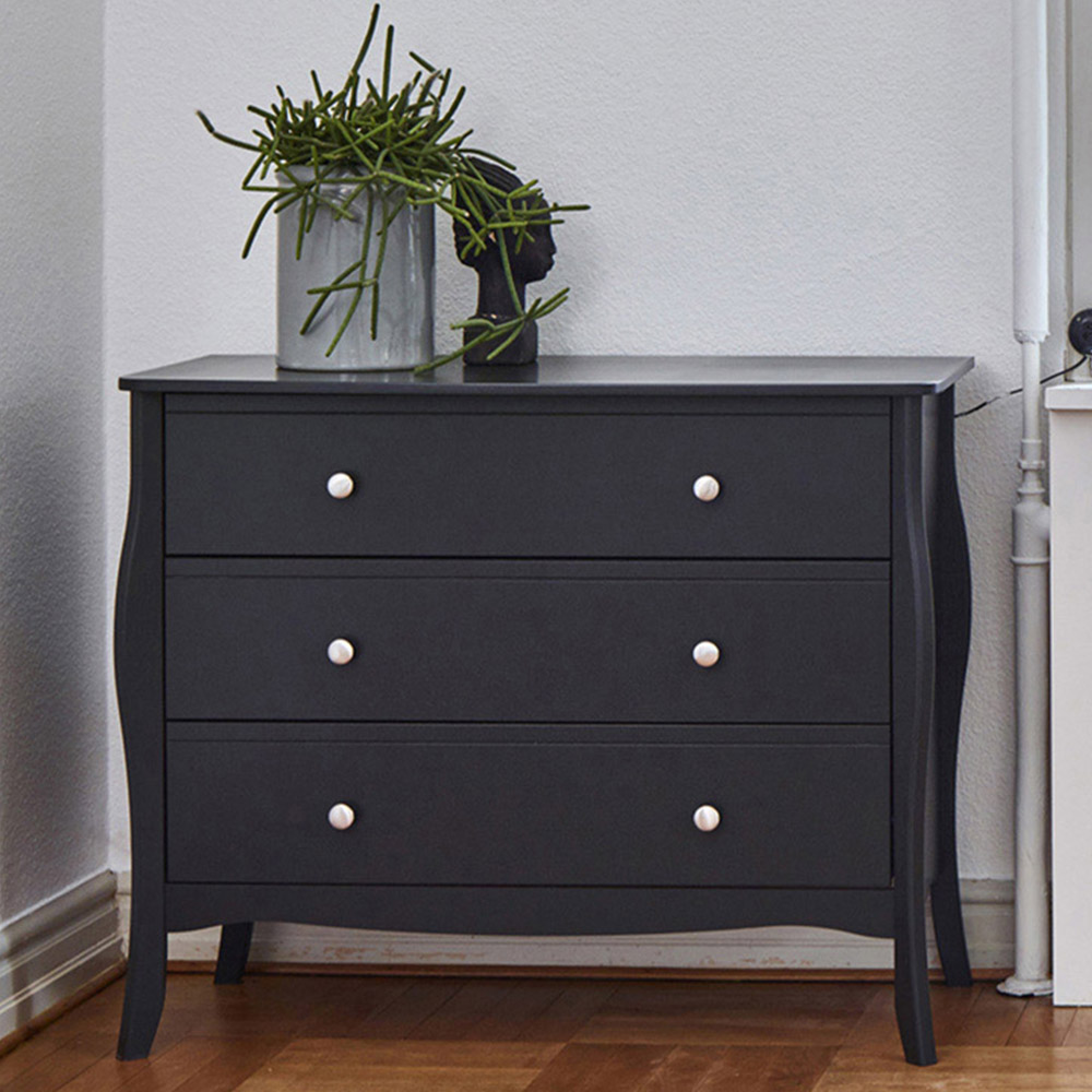 Florence Baroque 3 Drawer Black Wide Chest of Drawers Image 1
