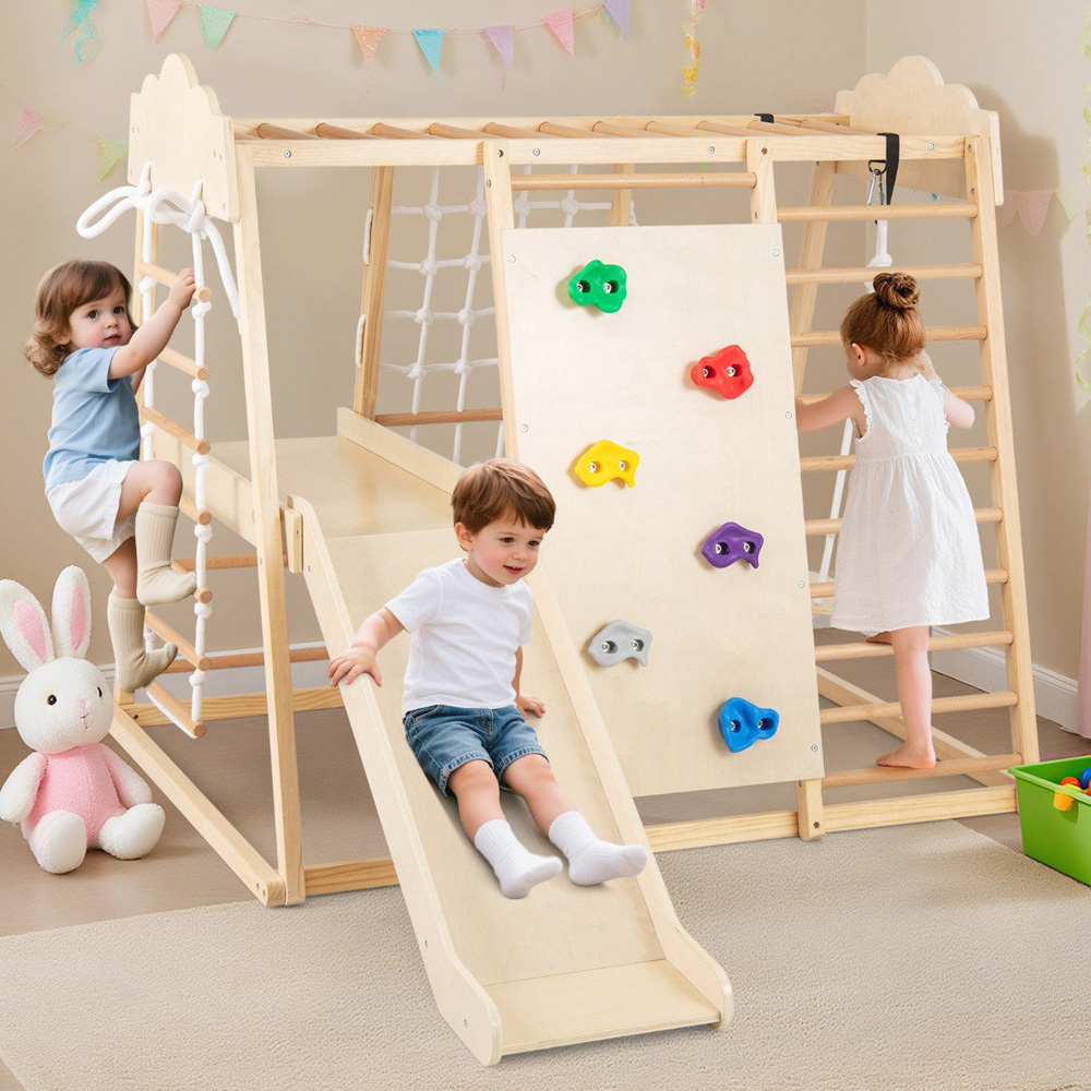 Costway 8-in-1 Kids Natural Wooden Montessori Climbing Toy Image 2