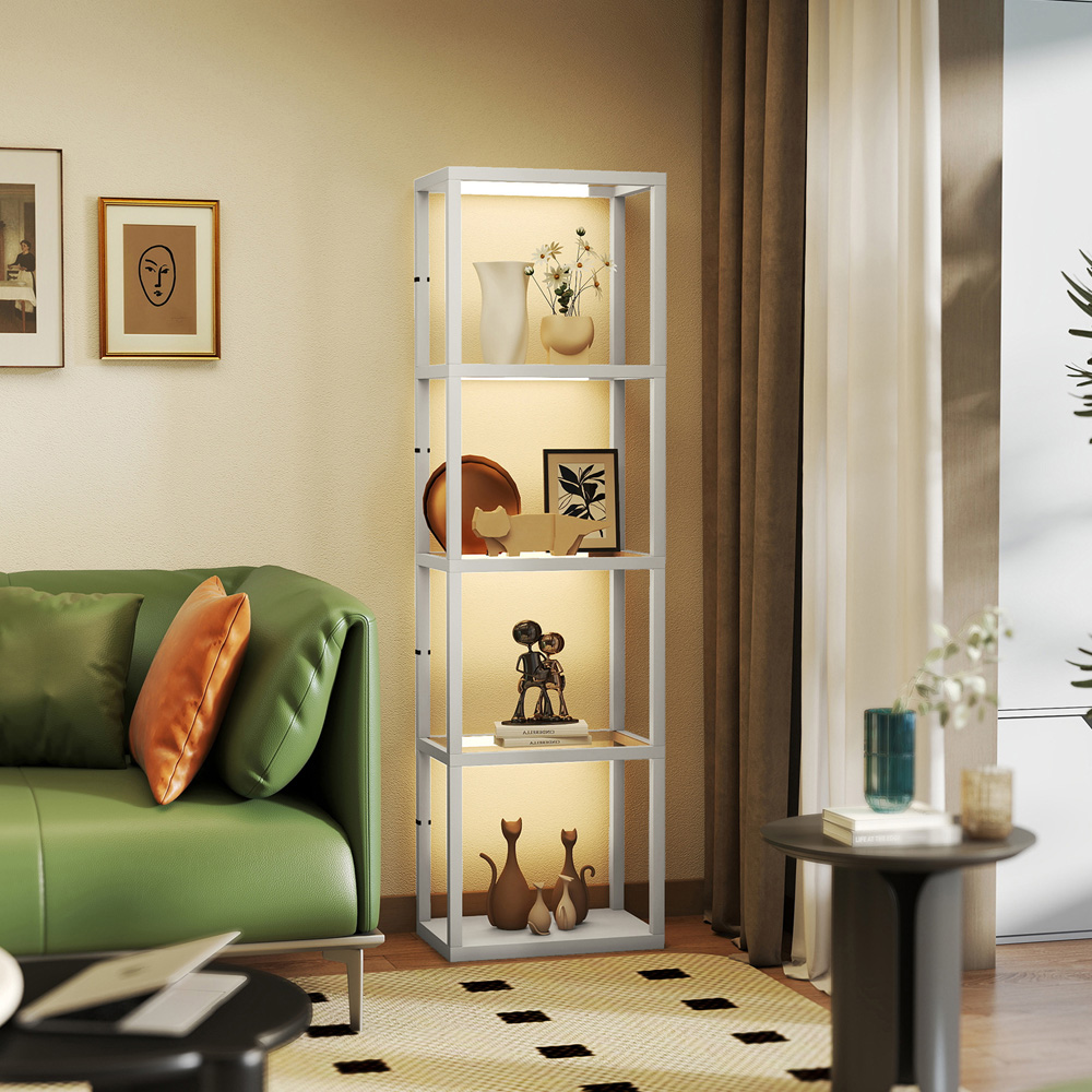 HOMCOM 4 Shelf Grey Glass Dimmable LED Floor Lamp Image 3