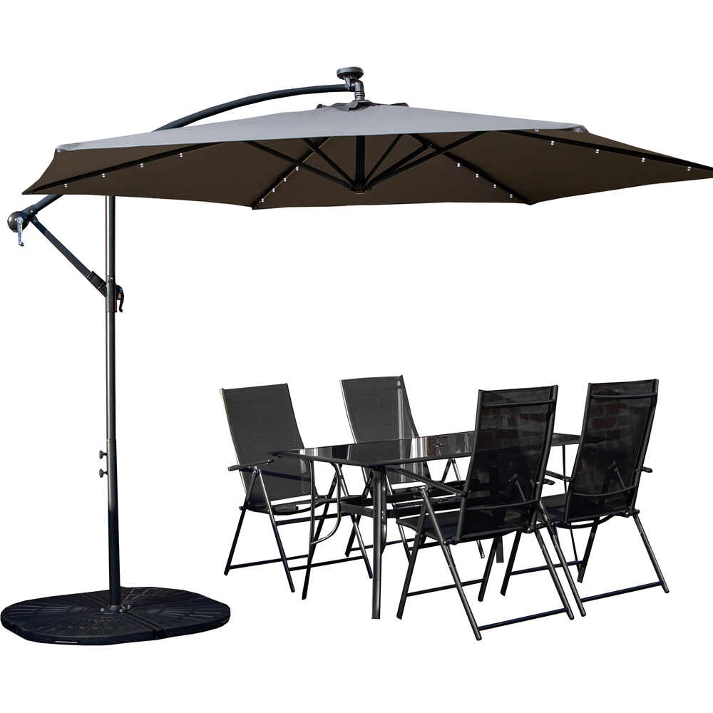 Samuel Alexander 4 Seater Glass Top Outdoor Dining Set with Grey Banana Lit Parasol and Base Image 2
